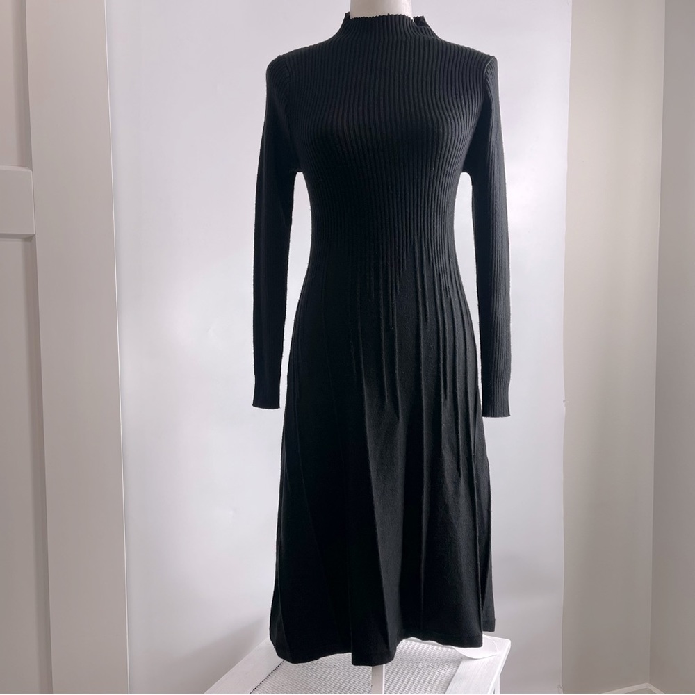 Black Long Sleeve Turtleneck Knit Dress